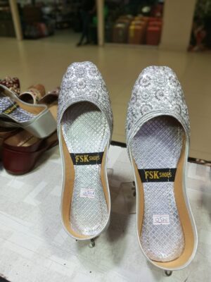 Silver Colored Khoosay Embroidered Shoes